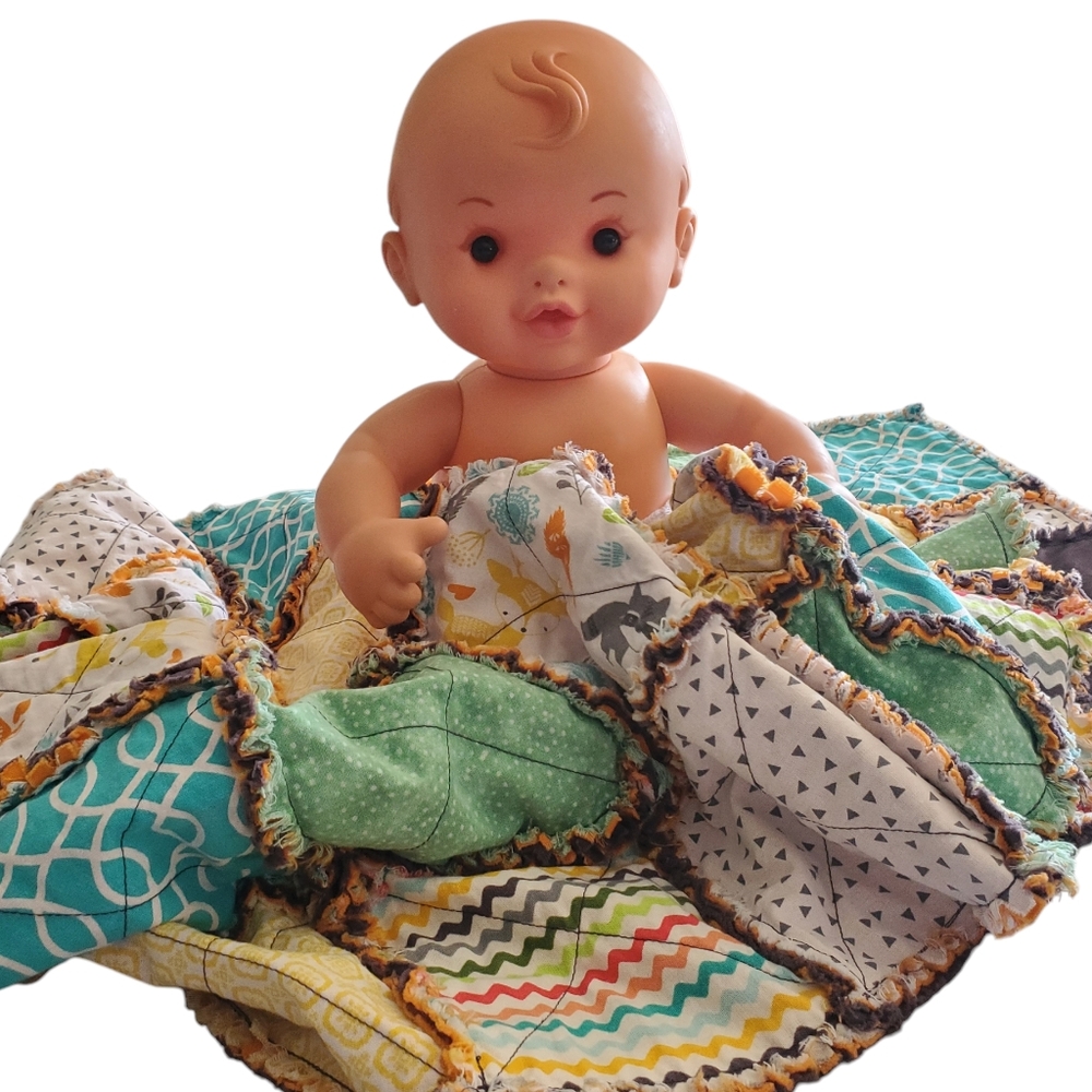 NEW Homemade Baby Boy Rag Quilt Forest Friends/Multi Color - Picture 2 of 12